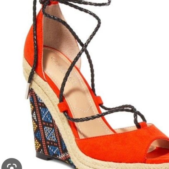 Charles David Vibrant Orange Espadrille Wedges - Picture 1 of 3